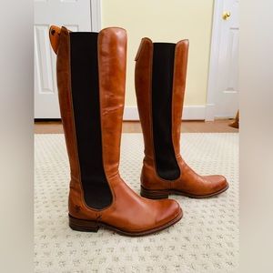 Tall Chelsea-Style Leather Riding Boots in Cognac Brown